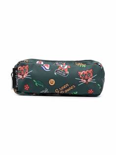 Caramel graphic-print pencil case