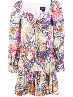 Marchesa Notte платье с длинными рукавами и цветочным принтом