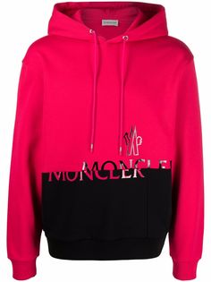 Moncler colour block logo-print hoodie