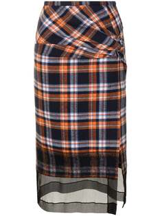 Nº21 knot-detail plaid skirt