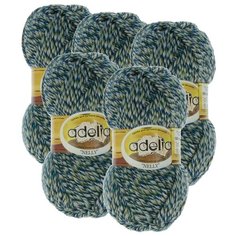 Пряжа Adelia Nelly мелажевая, 70 % шерсть, 30 % акрил, 100 г, 100 м, 5 шт., №13 хаки-т.синий (меланж)