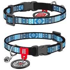 WauDog Ошейник для кошек Nylon с рисунком "Этно синий" (ширина 10 мм, длина 20-30 см)