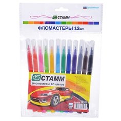 Фломастеры СТАММ в подвесе, 12 цветов, Автомобили (ФА404)