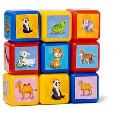 Кубики ZABIAKA "Животные", 9 шт, 4*4 см, по методике Монтессори