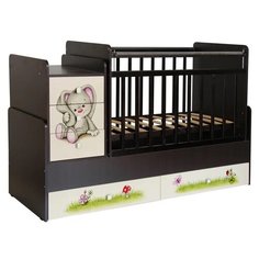 Кроватка Фея 1100 с рисунком, поперечный маятник зайчонок
