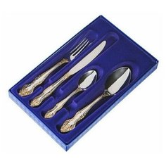 Набор столовых приборов 4 предмета "Тройка" с локальным нитрид-титановым покрытием Павловский завод им. Кирова