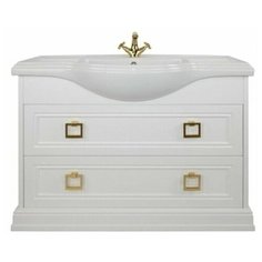 Тумба с керамической раковиной FOSTER 105, TS-F90105-C-W/BU 014.75.19, ШхГхВ : 106х48х86 см., напольная, два ящика с доводчиками, цвет белый, ручки квадрат золото. Tessoro