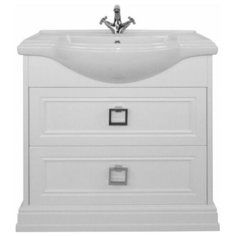 Тумба с керамической раковиной FOSTER 80, TS-F9080-C-W/BU 014.75.07, ШхГхВ : 81х47,5х86 см., напольная, два ящика с доводчиками, цвет белый, ручки квадрат хром. Tessoro