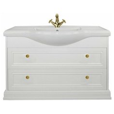 Тумба с керамической раковиной FOSTER 105, TS-F90105-C-W/T009-G, ШхГхВ : 106х48х86 см., напольная, два ящика с доводчиками, цвет белый, ручки кнопки золото. Tessoro