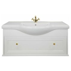Тумба с керамической раковиной FOSTER 105, TS-F90105-CH-W/T009-G, ШхГхВ 106х48х58 см., подвесная, ящик с доводчиками, имеет дополнительный внутренний ящик, цвет белый, ручка кнопка золото. Tessoro