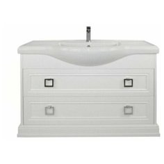 Тумба с керамической раковиной FOSTER 105, TS-F90105-C-W/BU 014.75.07, ШхГхВ : 106х48х86 см., напольная, два ящика с доводчиками, цвет белый, ручки квадрат хром. Tessoro