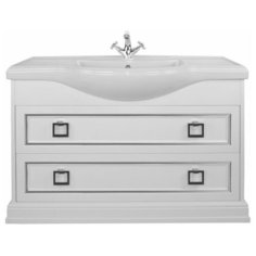 Тумба с керамической раковиной FOSTER 105, TS-F90105-C-W-S/BU 014.75.07, ШхГхВ : 106х48х85 см., напольная, два ящика с доводчиками, цвет белый патина с серебром, ручки квадрат хром. Tessoro