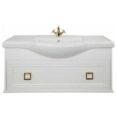 Тумба с керамической раковиной FOSTER 105, TS-F90105-CH-W/BU 014.75.19, ШхГхВ 106х48х58 см., подвесная, ящик с доводчиками, имеет дополнительный внутренний ящик, цвет белый, ручка квадрат золото. Tessoro