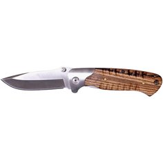 Нож складной Stinger, 85 мм (серебристый), рукоять: сталь/дерево (серебр.-корич.), коробка картон