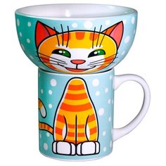 Набор "Рыжий кот (эмоции)" 2 пр.: кружка 200 мл, миска 300 мл в подарочной упаковке МФК