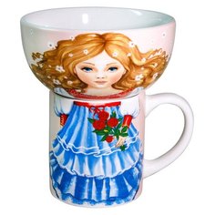 Набор "Кукла" 2 пр.: кружка 200 мл, миска 300 мл в подарочной упаковке МФК