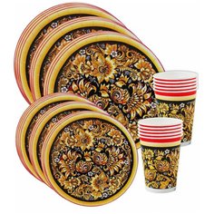 Набор одноразовой посуды Хохлома Картония