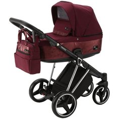 Коляска универсальная Adamex Verona Special Edition 3 в 1, VR483 - бордовый, бордовая кожа, хромированная рама