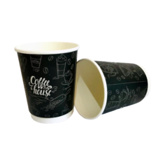 Стакан одноразовый бумажный 250 мл (8 унций), цена за 1000 шт, двухслойный, черный принт и белые надписи. (в упак. 1000 шт) ЭКО ВОСХОД