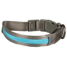 Ошейник для собак светящийся DUVO+ , 45-63см/25мм, нейлон, серо-голубой (Бельгия)