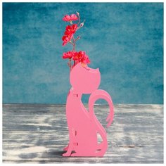 Кашпо деревянное Дарим Красиво 13*5,2*24,5 см, с 1 колбой "Кошка", розовый