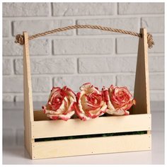 Кашпо деревянное Дарим Красиво 30*14*30 см, "Таежный" реечное, ручка веревка, натуральный