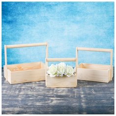 Кашпо деревянное Дарим Красиво 20*11*20 см, Элегант "Классик", 3 в 1, с ручкой, натуральный