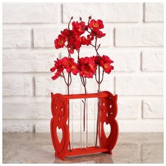 Кашпо деревянное Дарим Красиво 11,7*10,5*14,1 см, с 3 колбами, "Сова", красный