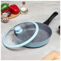 Сковорода CAStA Color, d 28 см, съемная ручка, стеклянная крышка, голубой