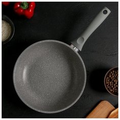 Сковорода Kukmara 24*6 см, с ручкой, стеклянная крышка, антипригарное покрытие, светлый мрамор