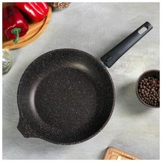 Сковорода Kukmara d 24 см, съемная ручка, стеклянная крышка, антипригарное покрытие, кофейный мрамор