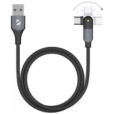 Кабель Deppa USB-A - USB-С, поворотный коннектор, 3A, 1.2м, алюминий, нейлоновая оплетка, 60 Вт