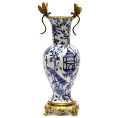 Ваза со стрекозами Glasar 23x22x59см под старину из фарфора с бронзой ГЛАСАР