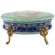 Шкатулка на ножках под старину из фарфора с бронзой синяя 17x12x8см ГЛАСАР