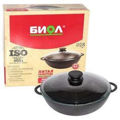 Сковорода-вок биол 28 см со стеклянной крышкой