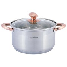 "Кастрюля 4,5л из нержавеющей стали с крышкой и полыми медный ручками" Kamille