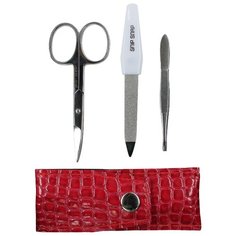 SNIP SNAP Маникюрный набор (ножницы, пилочка, книпсер) в кожаном чехле, красный
