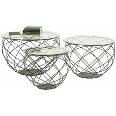 KARE Design Столик кофейный Wire, коллекция "Провода", количество предметов 3 70*47*70, Стекло, Сталь, Бесцветный