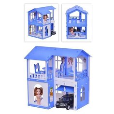 Домик для кукол "Дом Алиса" бело-синий (с мебелью) Oubaoloon