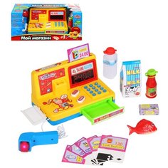 Игровой набор детский "Касса", касса с игрушечным калькулятором, сканер, на батарейках, свет, звук, для девочек, для детей, развивающая обучающая игрушка, для игры в кассира, для игры в магазин, для игры в продавца, игрушечные продукты, игрушечные ден Play Smart