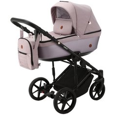 Коляска универсальная Adamex Amelia LUX 2 в 1, AM275 - серо-розовая, светло-розовый перламутр кожа