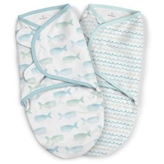 Конверты для пеленания на липучке Organic SwaddleMe киты/волны (2 шт.), размер S/M Summer Infant