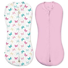 Конверты для пеленания новорожденных на молнии SwaddlePod бабочки/розовый (2шт.) Summer Infant