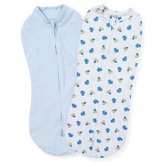 Конверты для пеленания новорожденных на молнии SwaddlePod голубой/белый с динозаврами и машинками Dino Trucks (2 шт.) Summer Infant