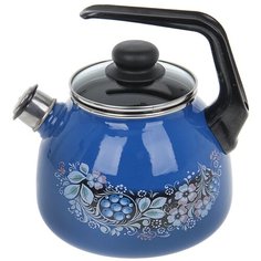 Чайник со свистком СтальЭмаль "Вологодский сувенир", 3 л, фиксированная ручка, ярко-синий