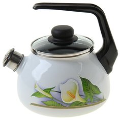 Чайник СтальЭмаль "Каллы", 2 л, стеклянная крышка, фиксированная ручка