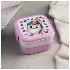 Контейнер для обеда IDEA 0,4 л, 2 отделения, "Единорог", розовый