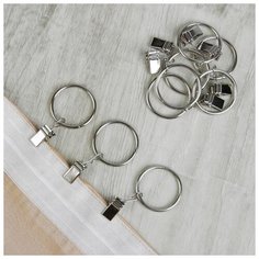 Кольцо для карниза Арт Узор с зажимом, d 37 мм, 20 шт, серебряное