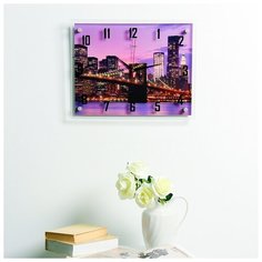 Часы настенные 21 век серия: Город, "Ночной город и архитектура", 35*45 см