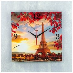 Часы настенные 21 век серия: Город, "Эйфелева башня вечерняя", 35*35 см